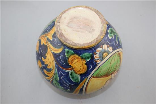 An Italian maiolica globular jar, Caltagirone, 18th / 19th century, 18.5cm., damages